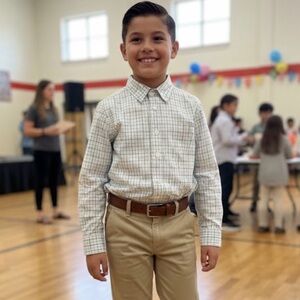 George Checkered Shirt in Blue White and Tan Pattern